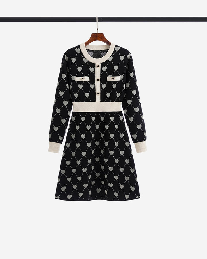 【dress】ハート柄ニットワンピース Q7296