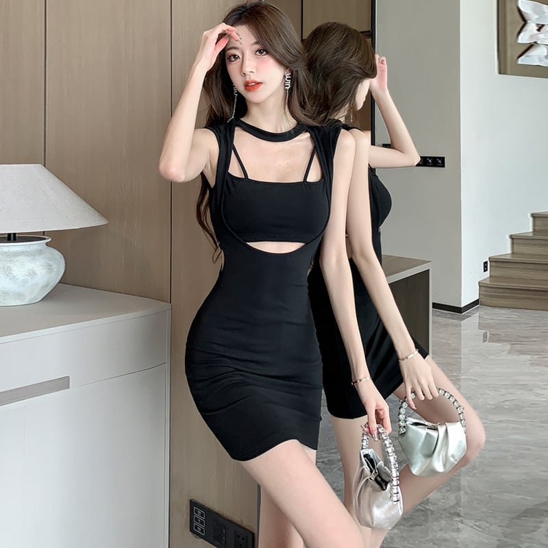 【dress】ノースリーブカットワークセクシーワンピース　M17073