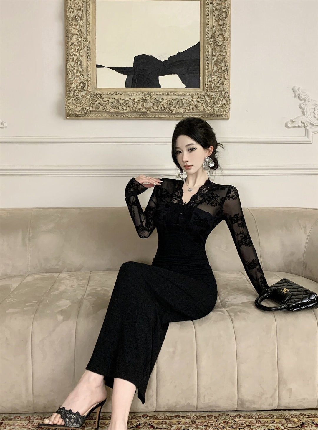 【dress】レース切り替えワンピース　M29431