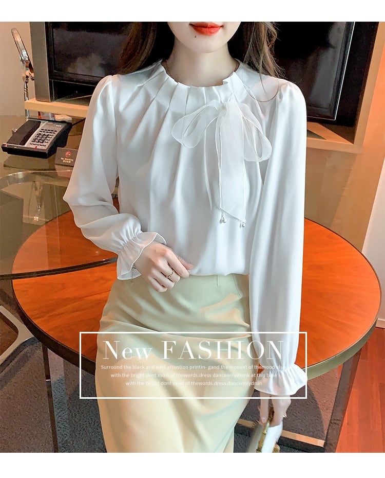 【tops】今季マストバイエレガントリボン付きシャツトップス　M16787