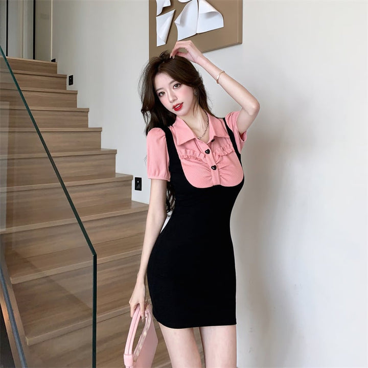 【dress】人気を独占中 切り替えデートワンピース着瘦せ　M17056