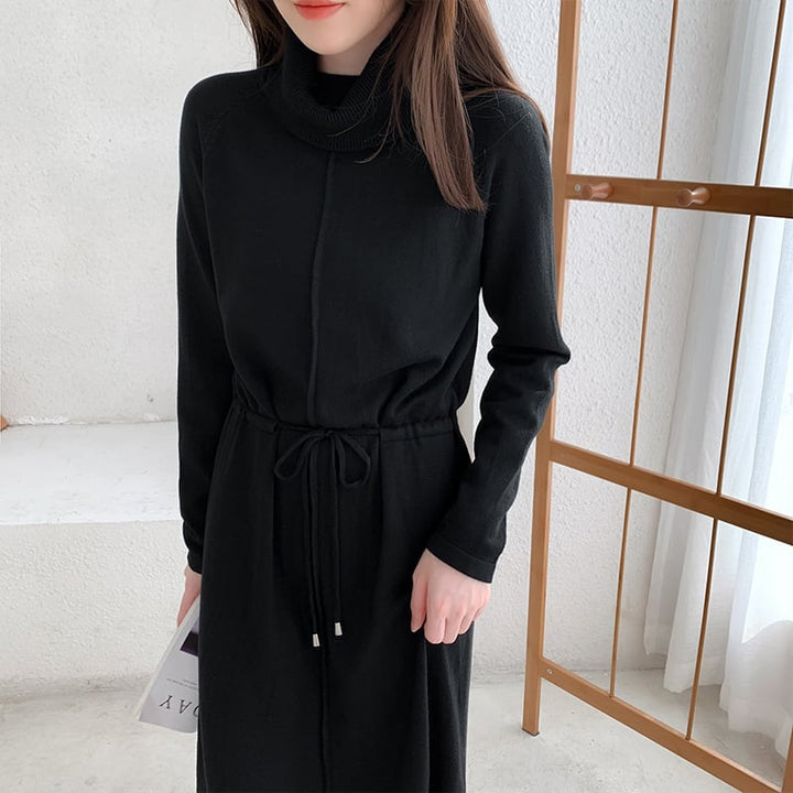 【dress】目立つ！ハイネック無地ニットワンピース　M17663