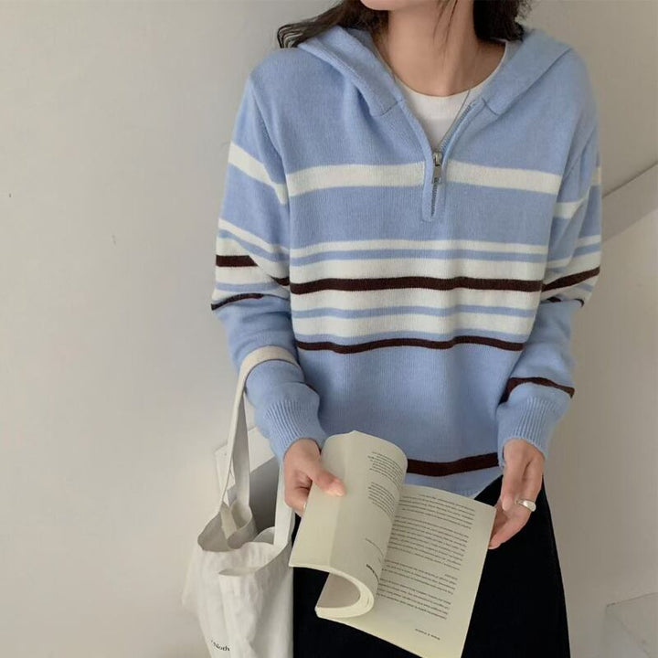 【tops】フード付きニットトップス Q8120