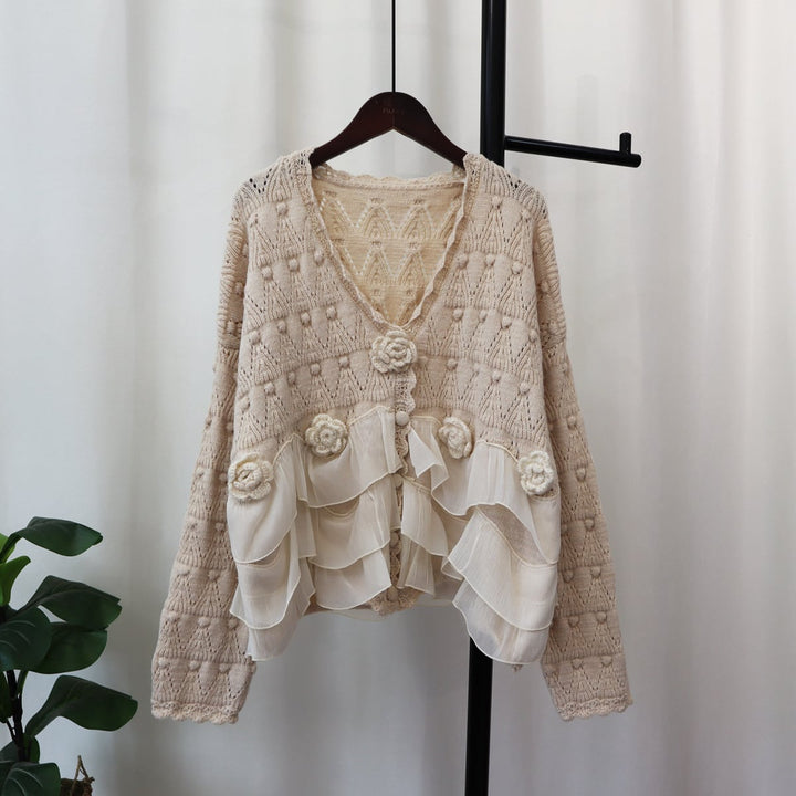 【outer】Vネックドッキングニットカーデ　M17950