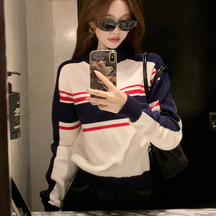 【tops】配色ニットトップス　M27196