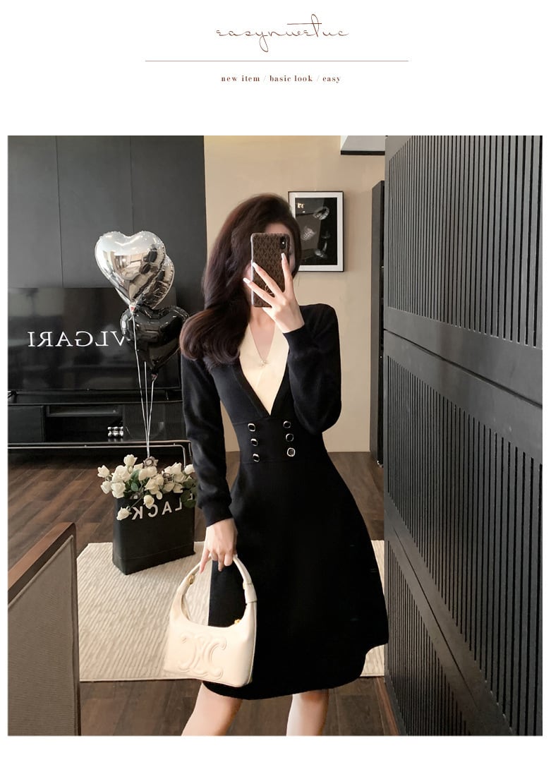 【dress】Vネックニットワンピース　M18286