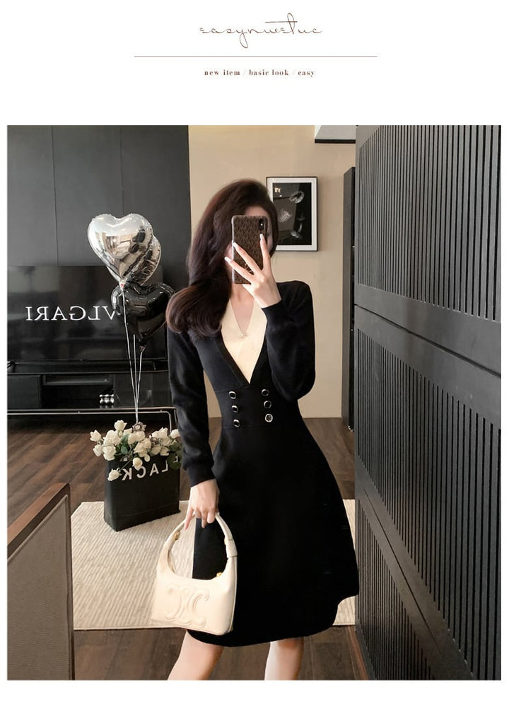 【dress】Vネックニットワンピース　M18286
