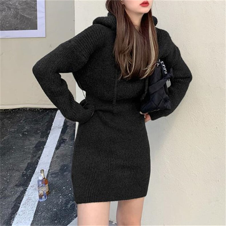 【dress】フード付きニットワンピース　M18367