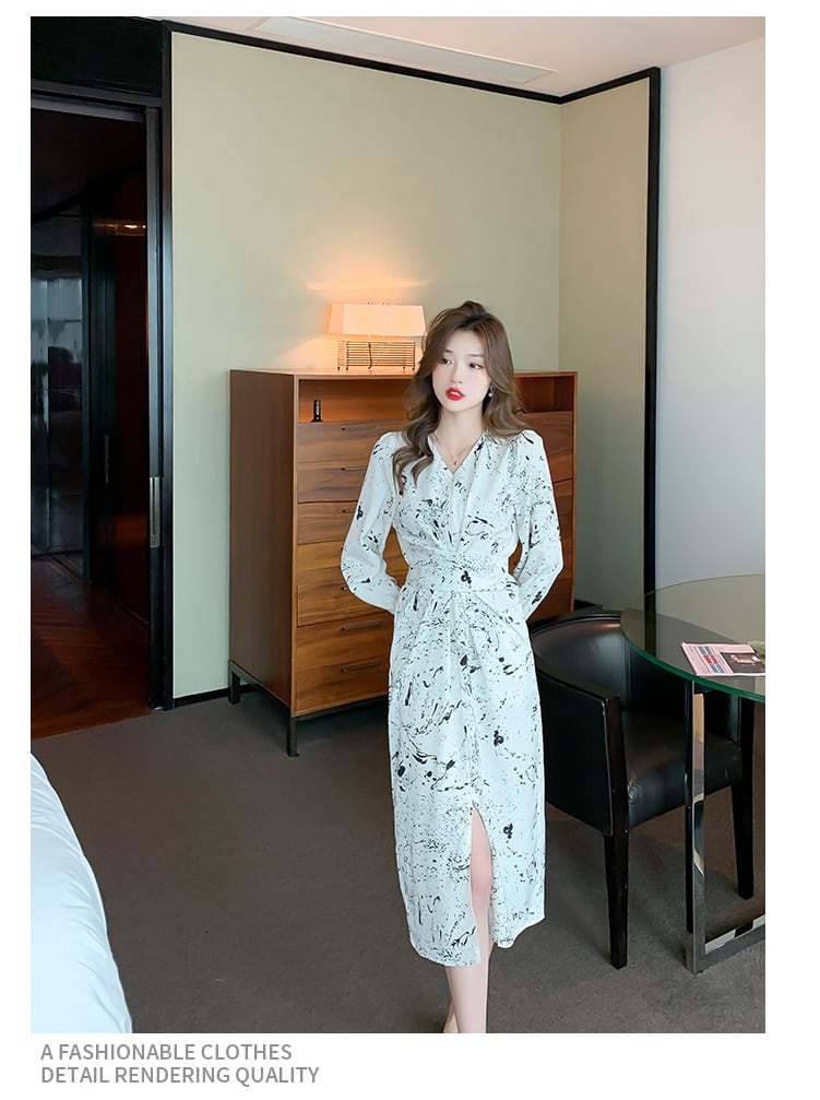 【dress】話題沸騰中 オシャレエレガントスリットワンピース　M16821