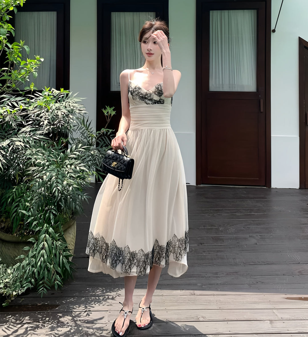 【dress】レースドッキングチュールキャミワンピース　N3553