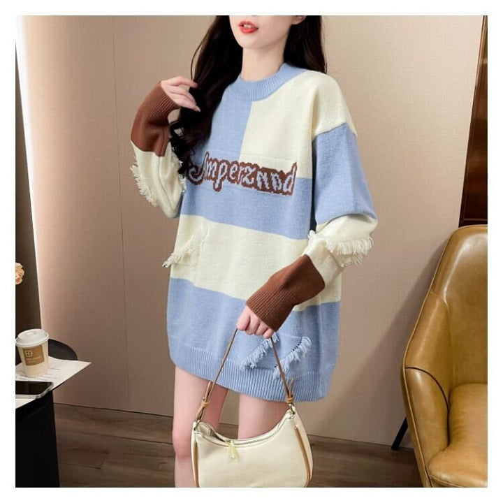 【tops】ボーダー柄ニットセーター　M27501