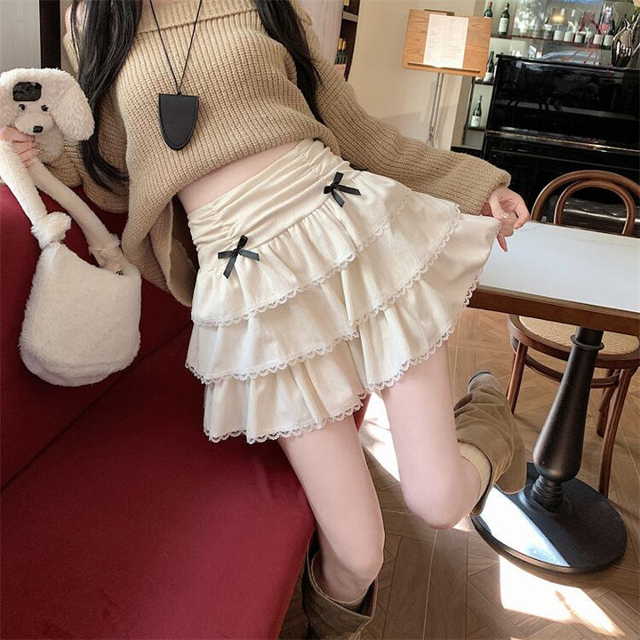 【bottoms】リボン付きレース切り替えスカート　M28257