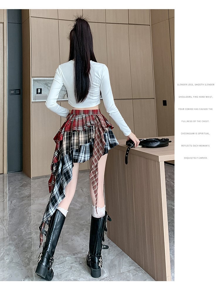 【bottoms】不規則 イレギュラーチェック柄スカート　M24410