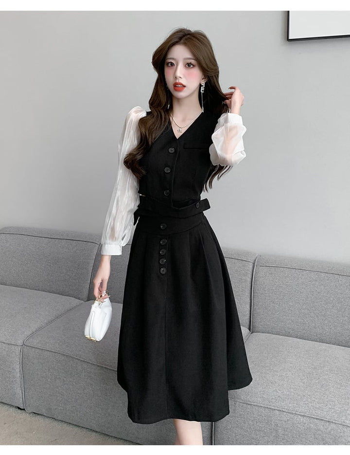 【dress】女子力アップエレガントデーワンピース着瘦せ　M17315