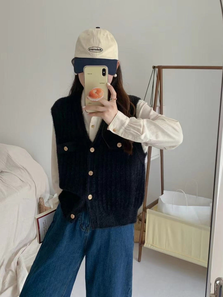 【tops】Vネックボタンデザインジレ　M18380