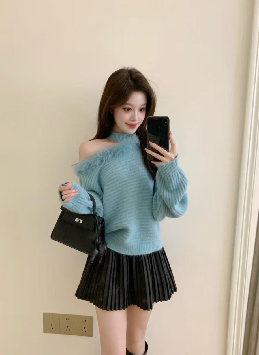 【tops】ワンショルダーファーニットトップス　K0668