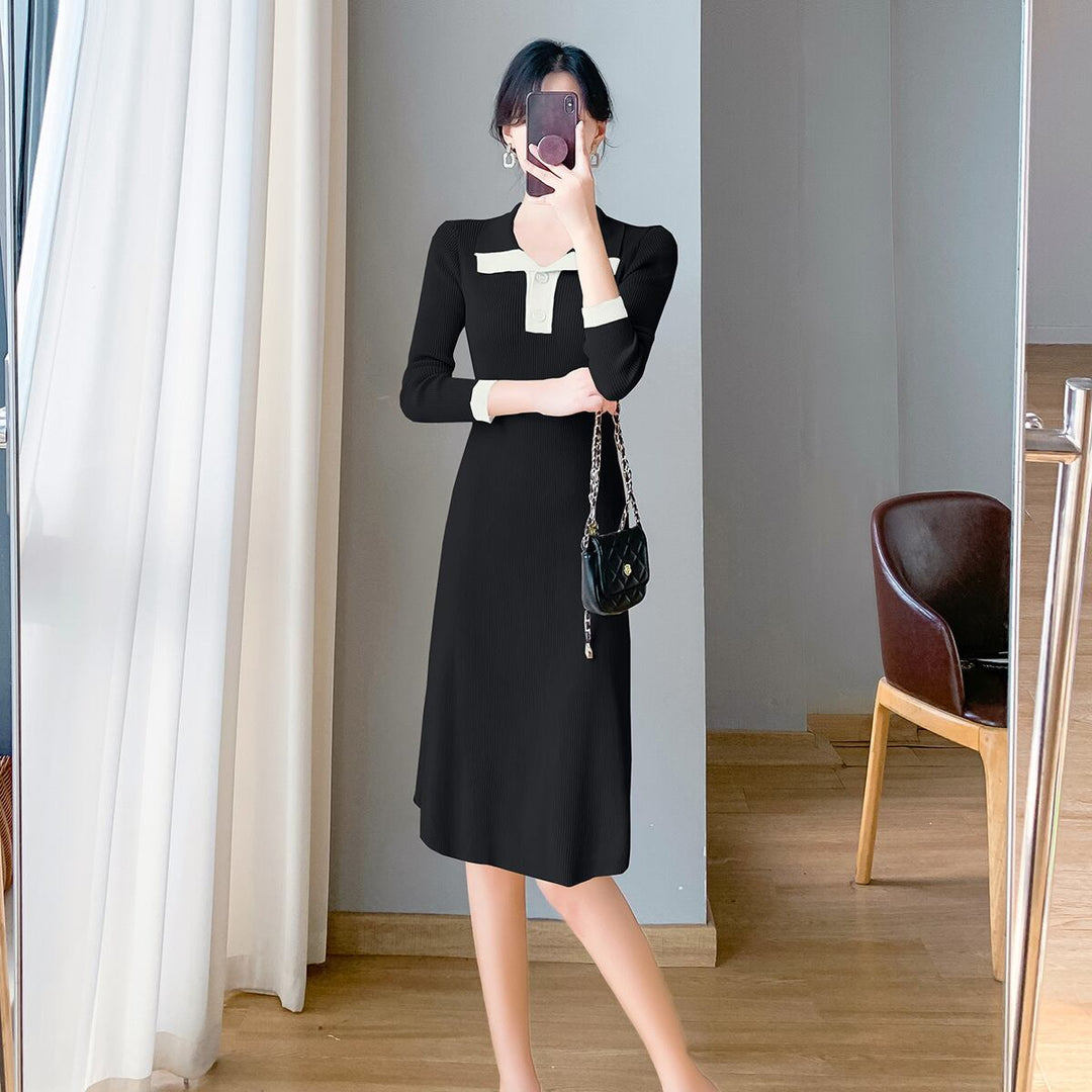 【dress】折り襟ニットワンピース　M18990