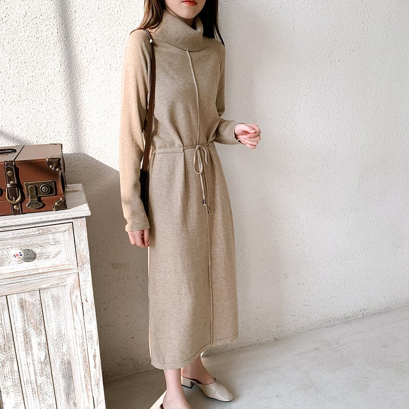 【dress】目立つ！ハイネック無地ニットワンピース　M17663