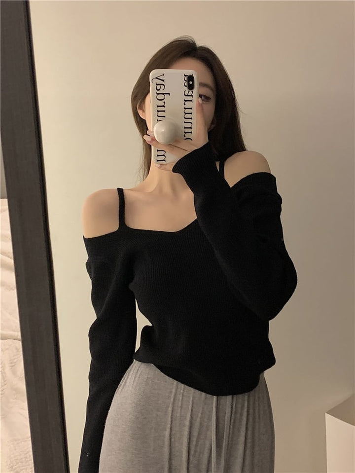【tops】オフショルダーニットトップス　M26579