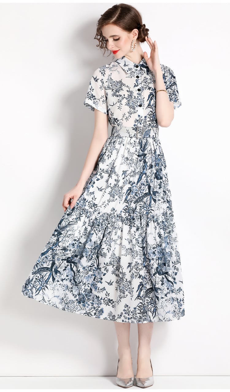 【dress】女子力アップエレガントプリントシャツワンピース　M17133
