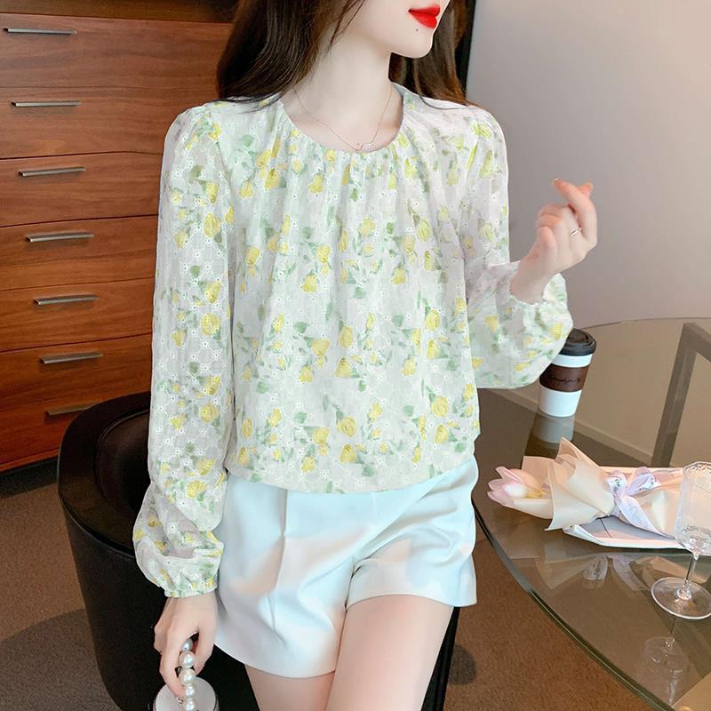 【tops】韓国系スウィートカットワークシャツトップス　M17388