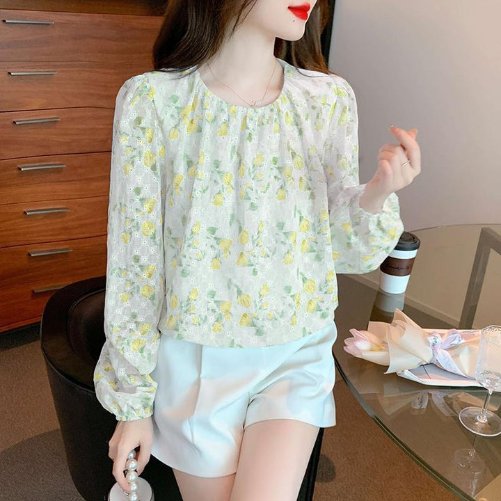 【tops】韓国系スウィートカットワークシャツトップス　M17388