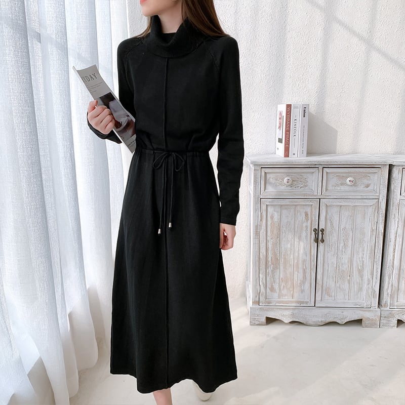【dress】目立つ！ハイネック無地ニットワンピース　M17663