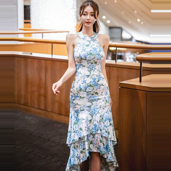 【dress】美感いっぱい✿ ✿プリントマーメイドワンピース　M16995