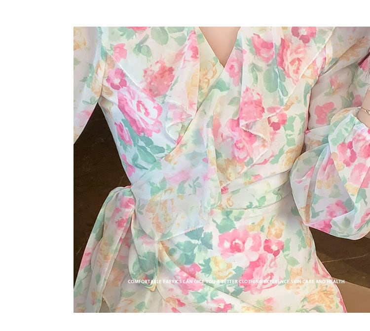 【dress】Vネック花柄ワンピース　M17956
