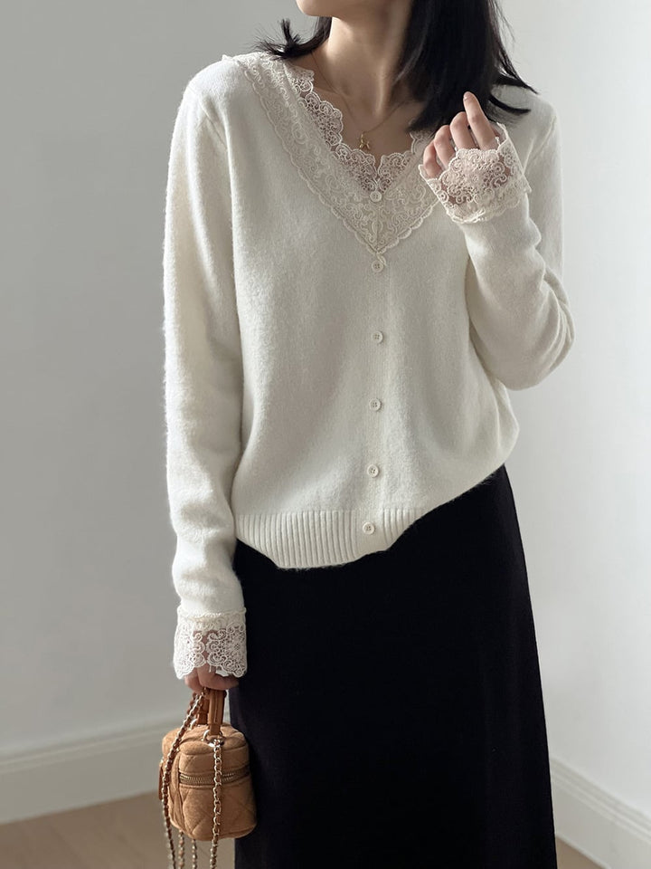 【tops】レースドッキングニットトップス　M28051