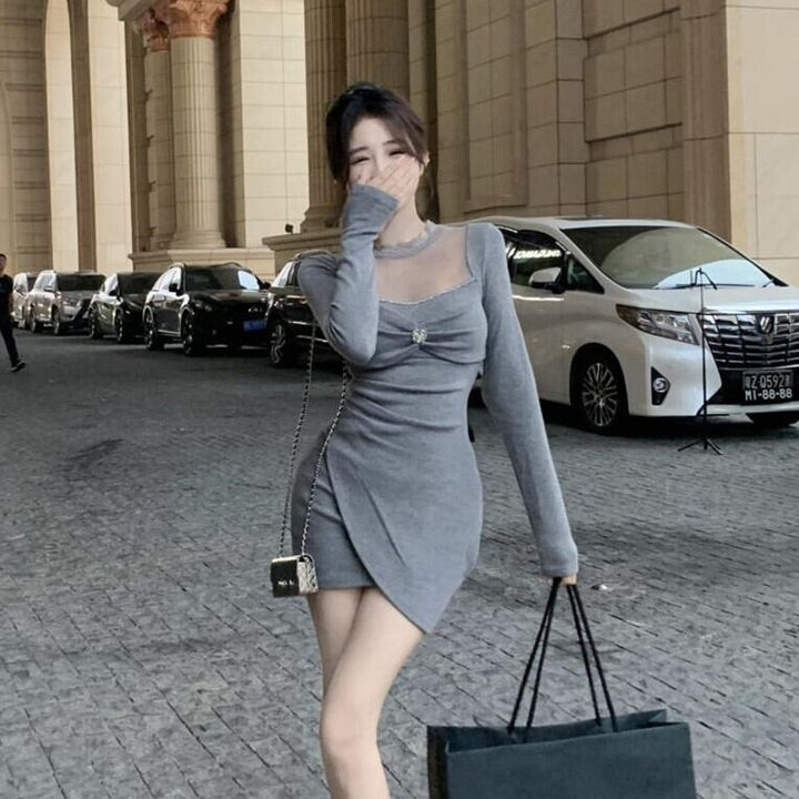 【dress】レース切り替えニットワンピース　M27692