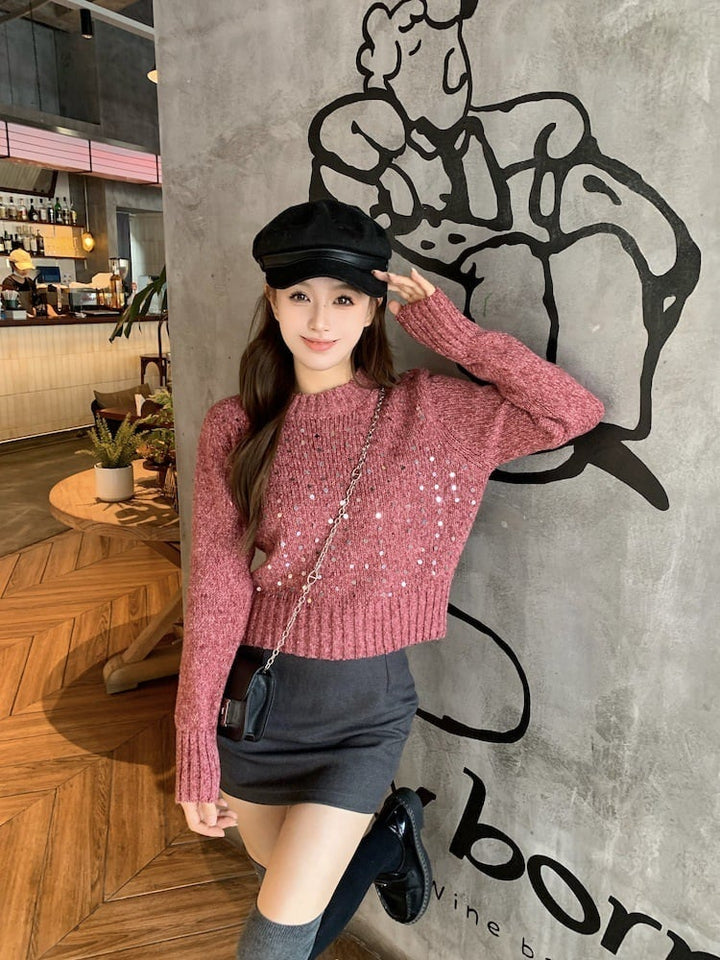 【tops】スパンコールニットセーター　M27848