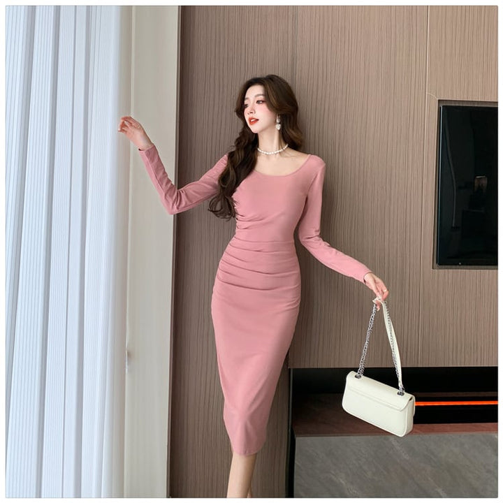 【dress】クルーネック無地ワンピース　M18183