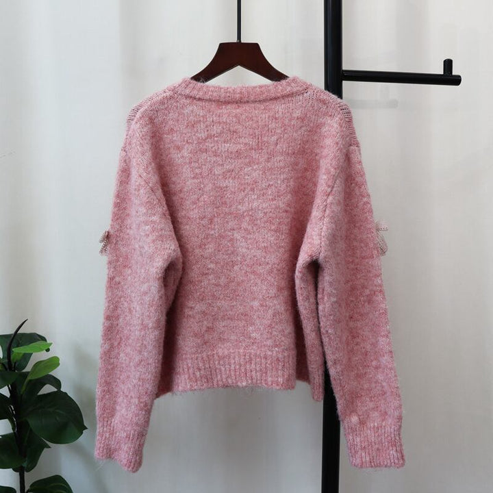 【outer】リボン付きニットカーデ　M26702