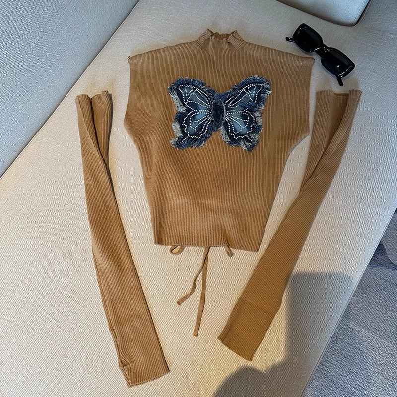 【tops】蝶ニットトップスアームカバー付き　M18077