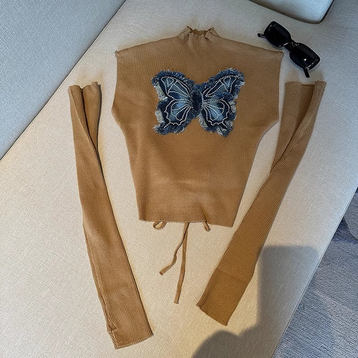 【tops】蝶ニットトップスアームカバー付き　M18077