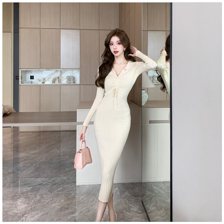 【dress】折り襟ニットワンピース　M18297