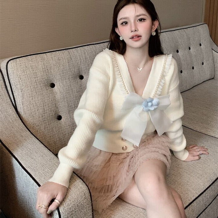 【tops】リボン付きニットセーター　M28472