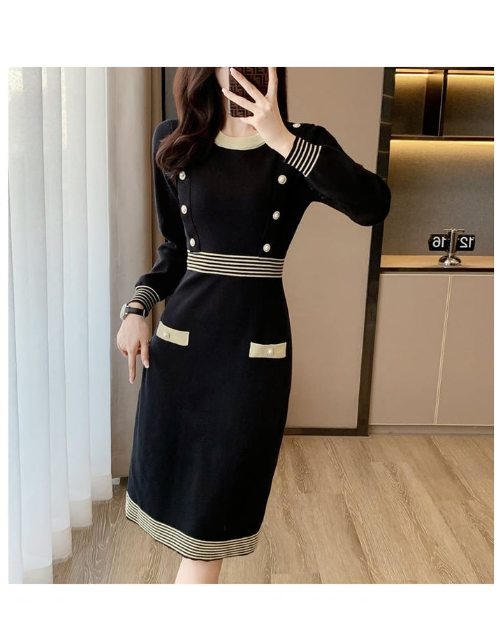 【dress】好感度UPエレガントニットワンピース着瘦せ　M17467