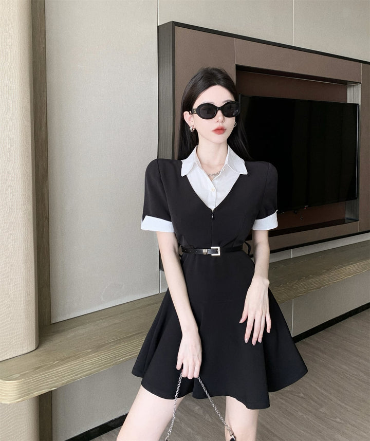 【dress】POLOネック切り替えワンピースベルト付き　M17173