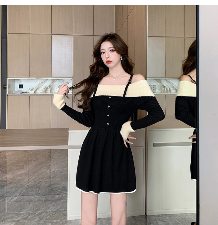 【dress】オフショルダーニットワンピース　M18362