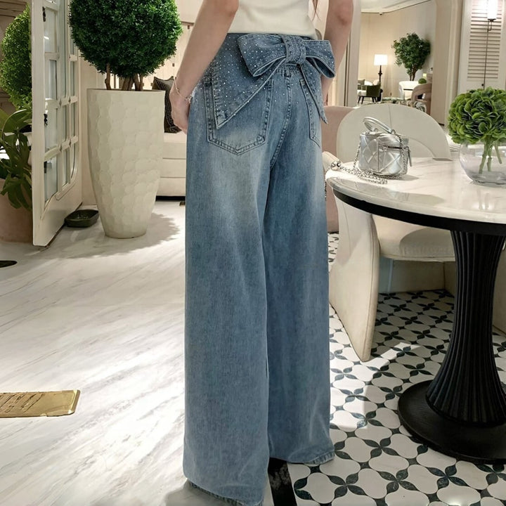 【bottoms】スパンコール付きバックリボンデニムパンツ　N3544