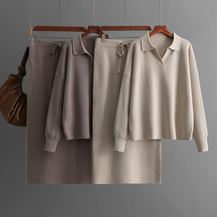 【set】POLOネックニットセーター+スカートセット　M27333