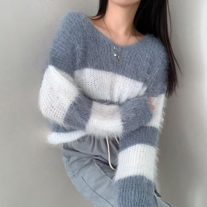 【tops】ボーダー柄ニットセーター　M26352