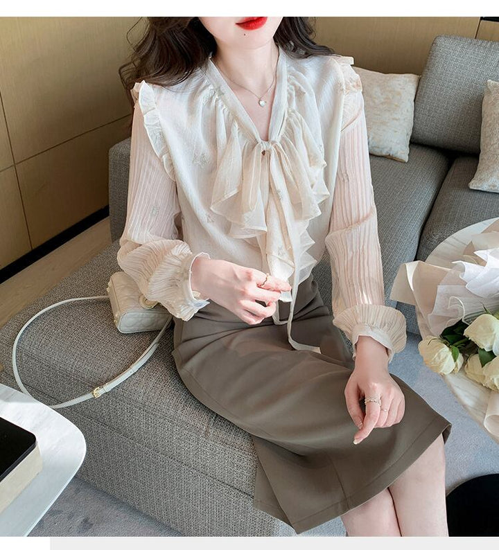 【tops】リボン付きシャツトップス　M28617