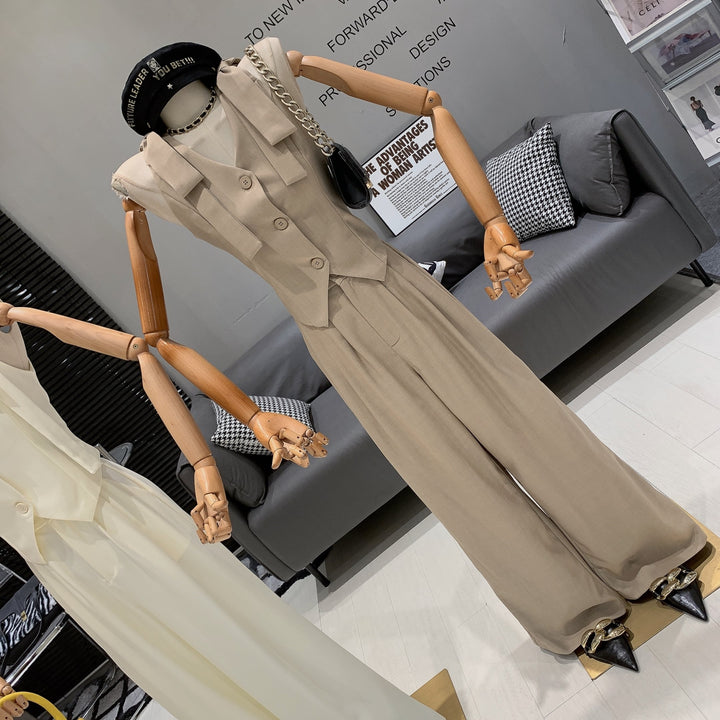 【set】リボン付きベスト×ストレートパンツセット　M24673