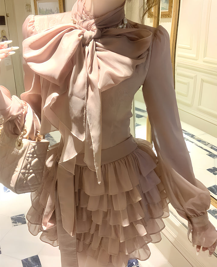 【dress】ビッグリボンティアードミニワンピース　N3326