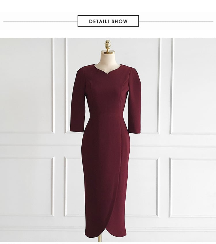 【dress】OL、通勤7分袖スリットデートワンピース　M17727