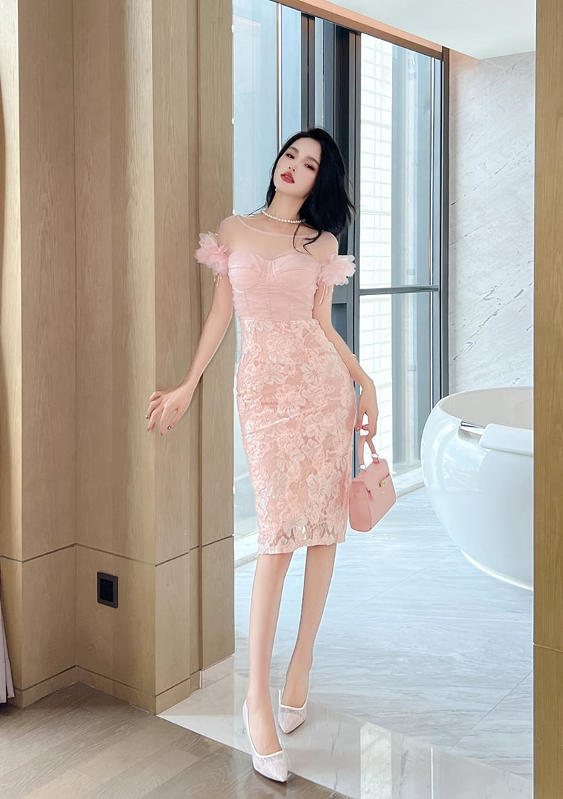 【dress】レース切り替えワンピース　M23077