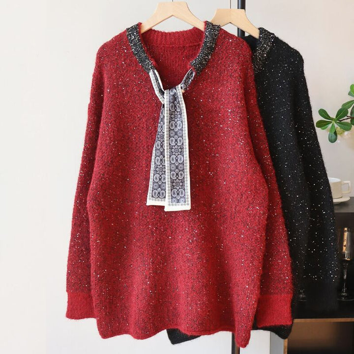 【tops】スパンコール付きニットトップス Q7919